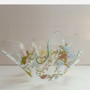 Vintage Dorothy Thorpe Floral Wavy Glass Bowl